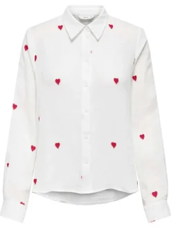 Chemisier en coton blanc à motifs coeurs avec une coupe droite et col à revers