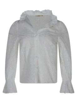Chemisier en coton blanc uni avec une coupe droite et des manches longues