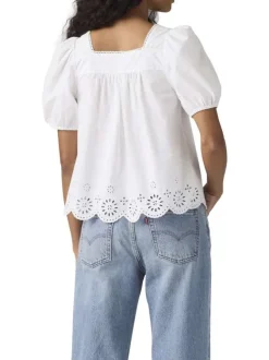 Chemisier en coton blanc uni avec une coupe droite et un col carré
