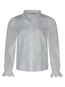 Chemisier en coton blanc uni avec une coupe droite et un col montant
