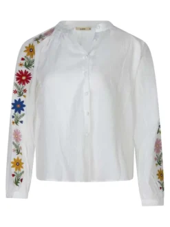 Chemisier en coton blanc uni avec une coupe droite et un col rond