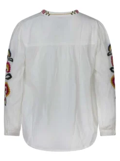 Chemisier en coton blanc uni avec une coupe droite et un col rond