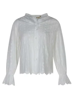 Chemisier en coton blanc uni avec une coupe droite et un col rond