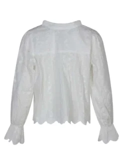 Chemisier en coton blanc uni avec une coupe droite et un col rond