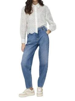 Chemisier en coton blanc uni coupe droite avec un col français