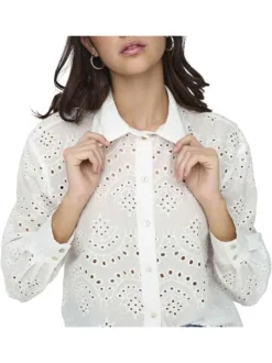 Chemisier en coton blanc uni coupe droite avec un col français