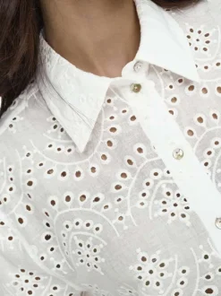 Chemisier en coton blanc uni coupe droite avec un col français