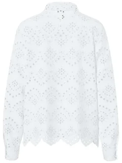 Chemisier en coton blanc uni à dentelle avec une coupe droite et un col à revers