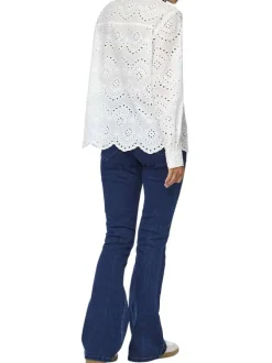 Chemisier en coton blanc uni à dentelle avec une coupe droite et un col à revers