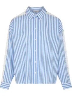 Chemisier en coton bleu et blanc à rayures avec une coupe droite