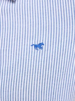 Chemisier en coton bleu et blanc à rayures pourvu d'un col français