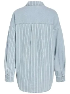 Chemisier en coton bleu uni avec une coupe droite et un col chemise