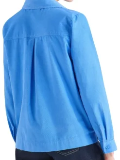 Chemisier en coton bleu uni pourvu d'une coupe droite et d'un col français