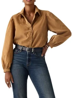 Chemisier en coton camel pourvu d'une coupe ample et d'un col à rabats