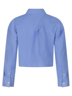 Chemisier en coton ciel uni avec un col chemise et une fermeture boutonnée