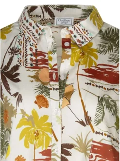 Chemisier en coton écru à motifs avec une coupe droite et un col chemise