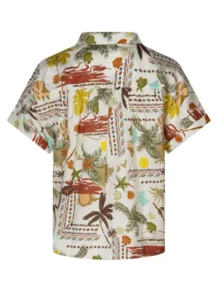 Chemisier en coton écru à motifs avec une coupe droite et un col chemise