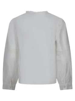 Chemisier en coton écru uni avec de la broderie apparente sur le dessus