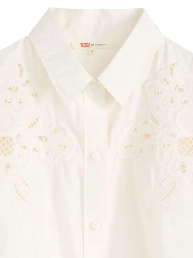 Chemisier en coton écru uni avec un col chemise et des détails brodés