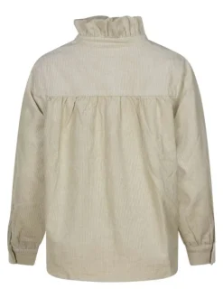 Chemisier en coton écru uni avec une coupe asymétrique et un col montant