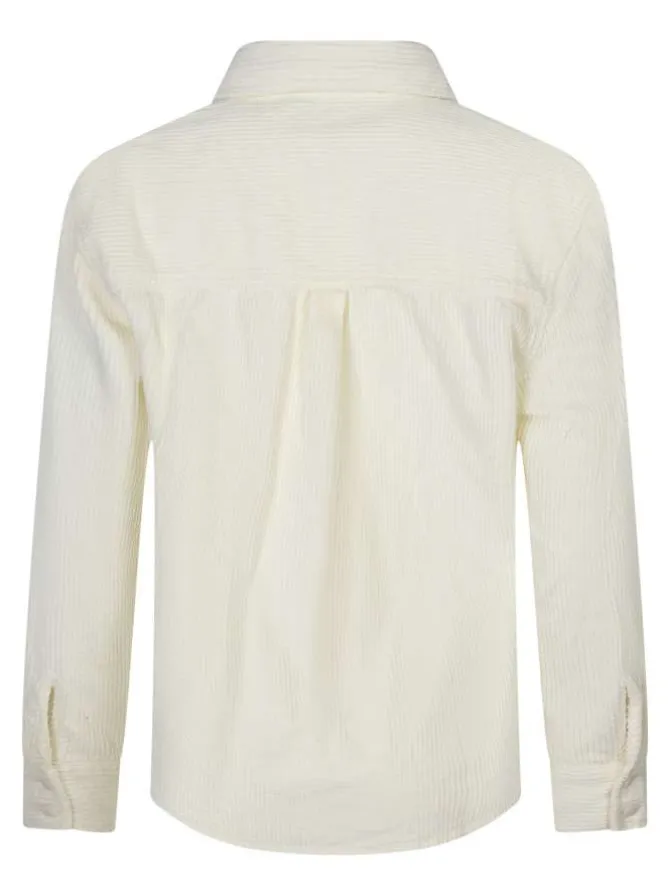 Chemisier en coton écru uni coupe ajustée avec un col chemise