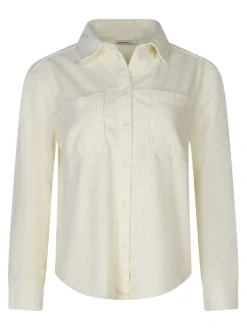 Chemisier en coton écru uni coupe ajustée avec un col chemise