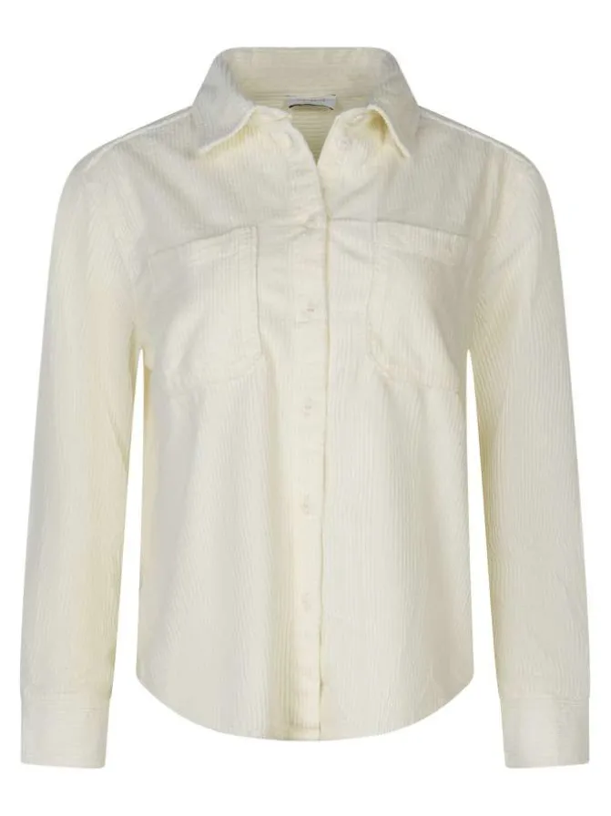 Chemisier en coton écru uni coupe ajustée avec un col chemise