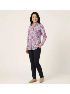 Chemisier en coton fuchsia floral pourvu d'une coupe droite