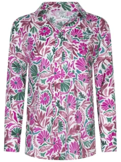 Chemisier en coton fuchsia floral pourvu d'une coupe droite