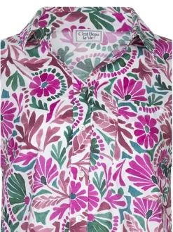 Chemisier en coton fuchsia floral pourvu d'une coupe droite