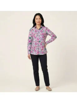 Chemisier en coton fuchsia floral pourvu d'une coupe droite