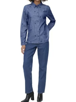 Chemisier en coton indigo à motifs coeurs avec une coupe droite