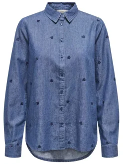 Chemisier en coton indigo à motifs coeurs avec une coupe droite