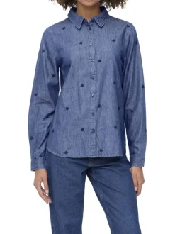 Chemisier en coton indigo à motifs coeurs avec une coupe droite