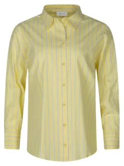 Chemisier en coton jaune à rayures avec une coupe ajustée et un col chemise