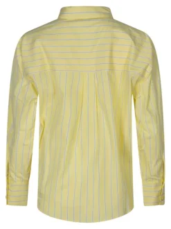 Chemisier en coton jaune à rayures avec une coupe ajustée et un col chemise