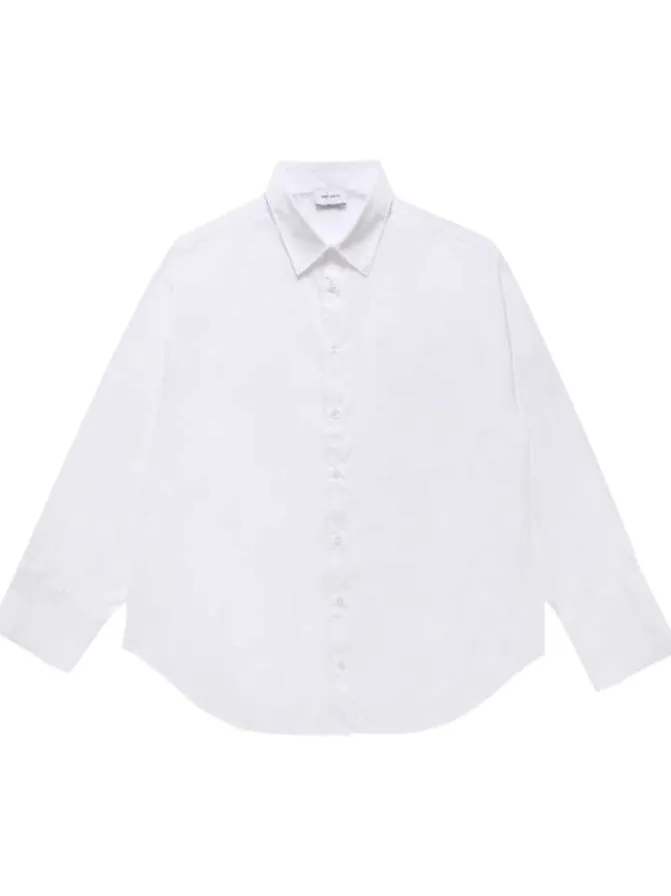 Chemisier en coton mélangé blanc uni avec une fermeture boutonnée