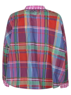 Chemisier en coton motif écossais multicolore avec une coupe large et un col Mao