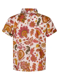 Chemisier en coton multicolore à motifs avec une coupe droite et un col chemise