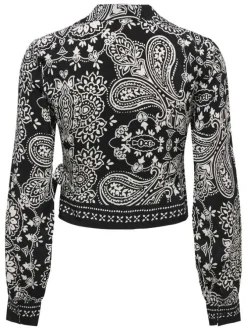 Chemisier en coton noir à motifs pourvu d'une coupe cintrée