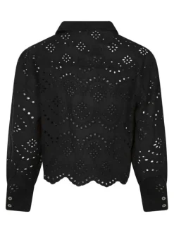 Chemisier en coton noir uni pourvu d'une coupe droite et d'un col français