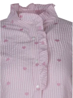 Chemisier en coton rose à rayures avec une coupe droite et des manches courtes