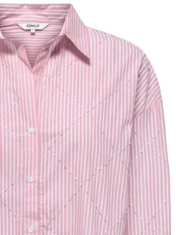 Chemisier en coton rose à rayures pourvu d'une fermeture boutonnée
