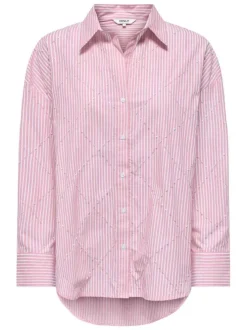 Chemisier en coton rose à rayures pourvu d'une fermeture boutonnée