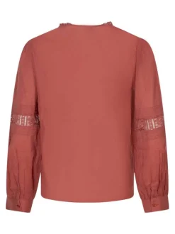 Chemisier en coton rouge uni avec de la broderie et une fermeture à boutons