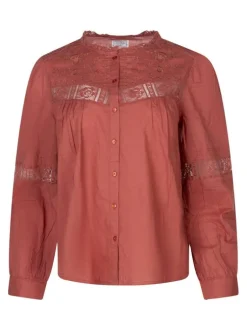 Chemisier en coton rouge uni avec de la broderie et une fermeture à boutons