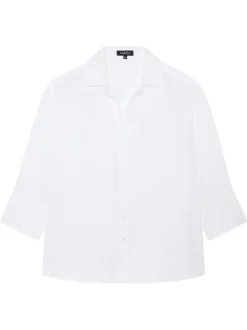 Chemisier en lin blanc uni avec une coupe droite et un col à revers