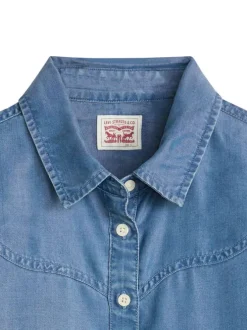 Chemisier jean uni avec un col chemise et des manches amples