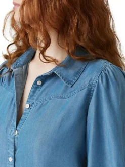Chemisier jean uni avec un col chemise et des manches amples