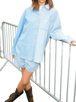 Chemisier Katri L/S Oversize Str Shrt en coton bleu rayé à coupe oversize